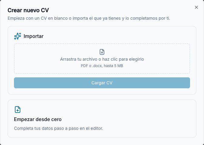 Diálogo para importar un CV en PDF o Word con inteligencia artificial